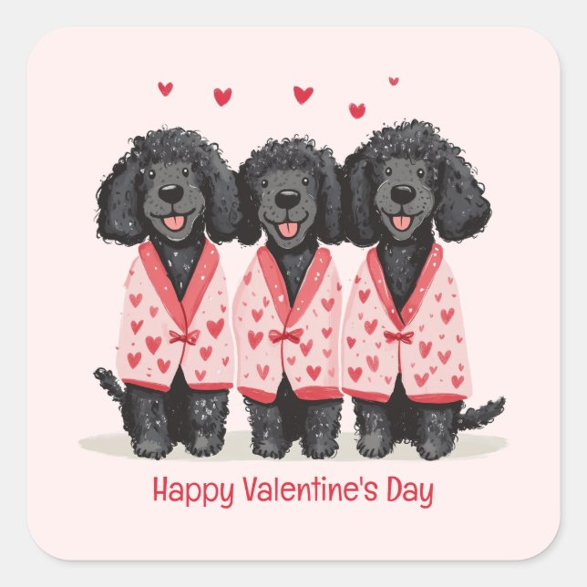 Sticker Carré Joyeuse Saint-Valentin Chiens Caniches Standards N (Devant)