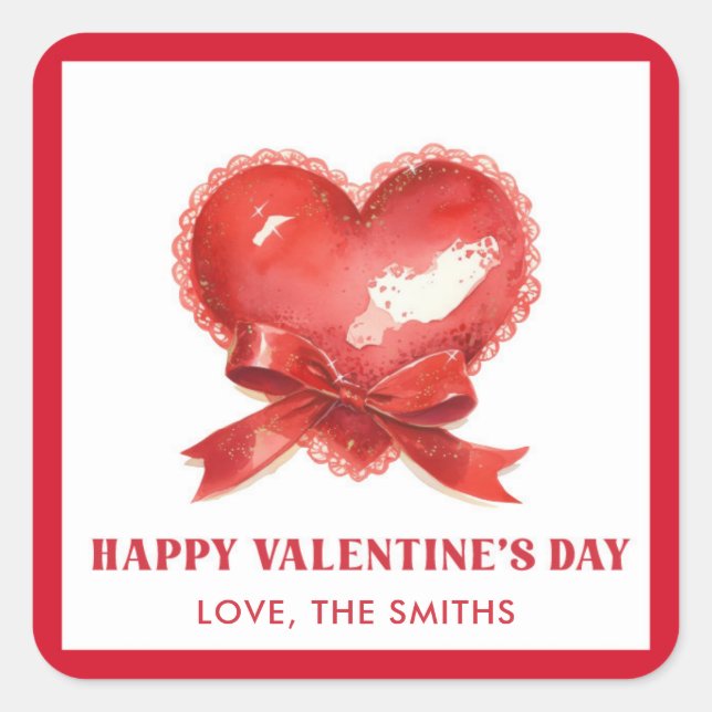 Sticker Carré Joyeuse Saint-Valentin cœur rouge (Devant)