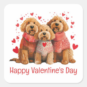Sticker Carré Joyeuse Saint-Valentin Goldendoodle Chiens