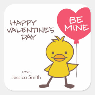 Sticker Carré Joyeuse Saint-Valentin les enfants Caneton BE MINE
