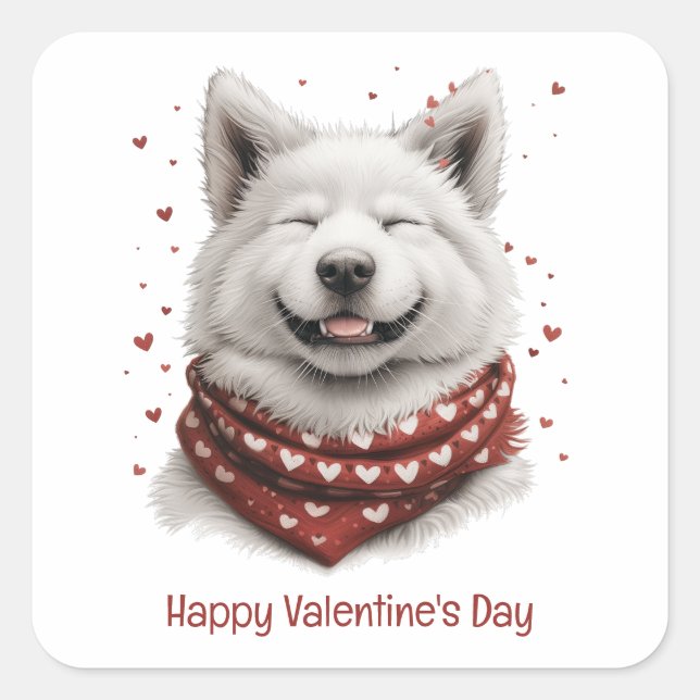 Sticker Carré Joyeuse Saint-Valentin Samoyed Chien (Devant)