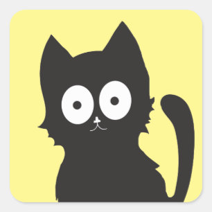 Sticker Carré Joyeuse silhouette de chat noir sur jaune