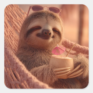 Sticker Carré Joyeuse Sloth Relaxant dans un hamac