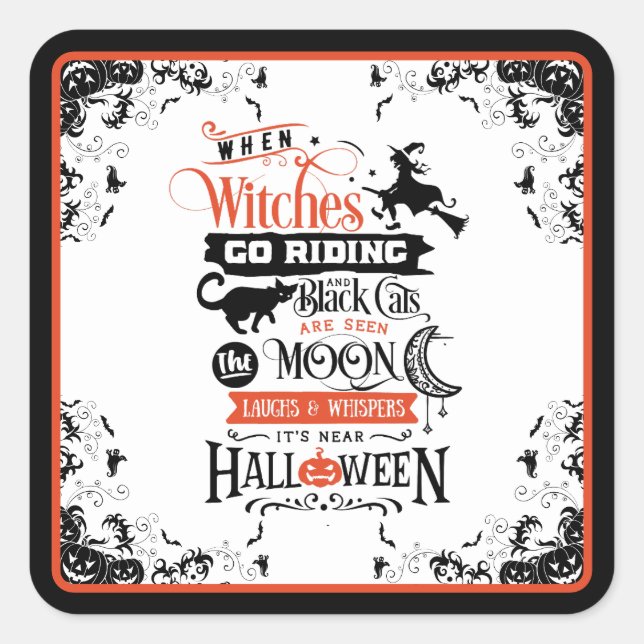 Sticker Carré Joyeuse sorcière Halloween (Devant)