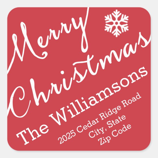 Sticker Carré Joyeuse typographie de Noël Snowflake Simple (Devant)