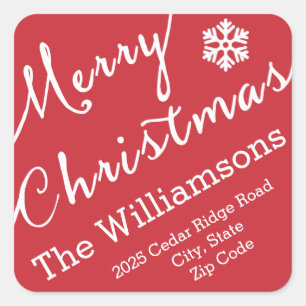 Sticker Carré Joyeuse typographie de Noël Snowflake Simple