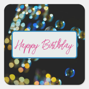 Sticker Carré Joyeuses bulles d'anniversaire Texte personnalisé