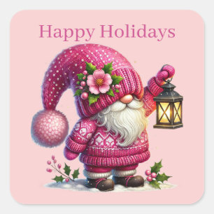 Sticker Carré Joyeuses Fêtes gnome de Noël ajouter du texte