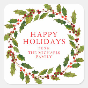 Sticker Carré Joyeuses fêtes Wreath Festive