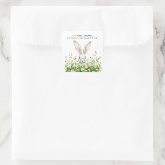 Sticker Carré Joyeuses fleurs de lapin blanc de Pâques personnal (Sac)
