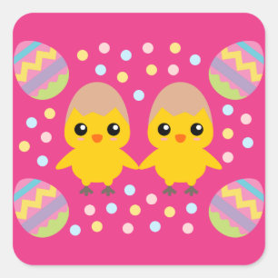 Sticker Carré Joyeuses Pâques Adorables poussins