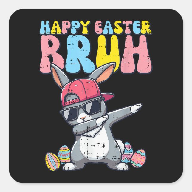 Sticker Carré Joyeuses Pâques Bruh Lapin Dab Danse du Lapin (Devant)