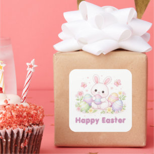 Sticker Carré Joyeuses Pâques Design de printemps - Lapin de Pâq