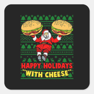 Sticker Carré Joyeuses Vacances Au Fromage. Cheeseburger de Noë