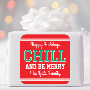 Sticker Carré Joyeuses vacances Nom de famille Fun Retro Rouge V