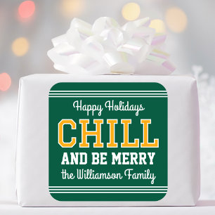 Sticker Carré Joyeuses vacances Nom de famille Retro Fun Green G