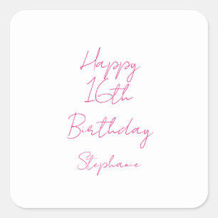 Sticker Carré Joyeux 16e anniversaire rose blanc XVIe 2024