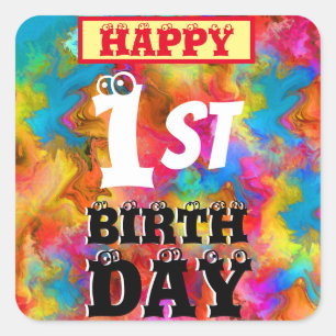 Sticker Carré JOYEUX 1er ANNIVERSAIRE ÉDITABLE ANNIVERSAIRE ENFA