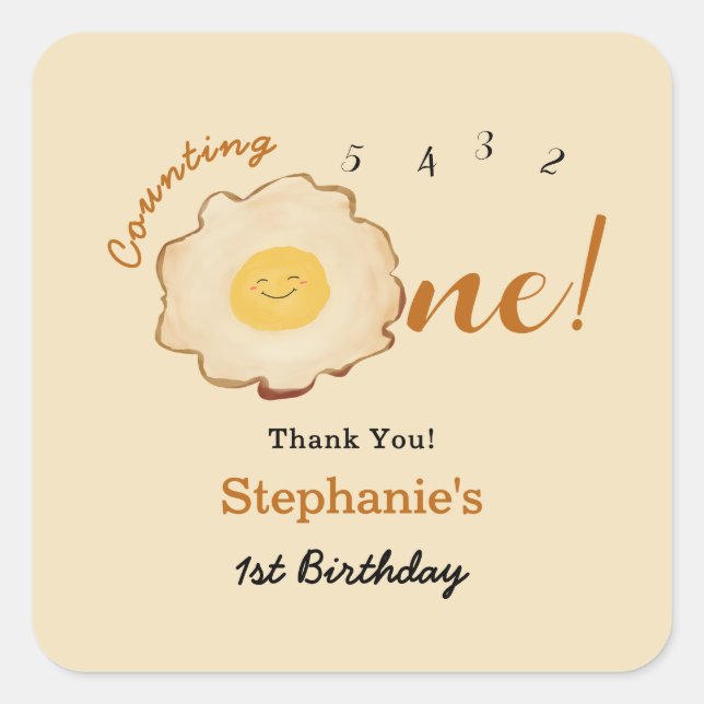 Sticker Carré Joyeux 1er Anniversaire Œuf Frit Mignon (Devant)