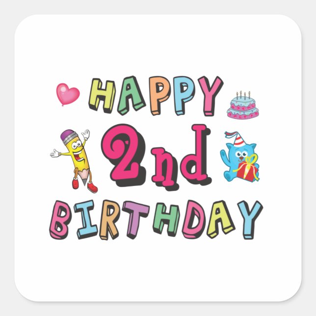 Sticker Carré Joyeux 2e anniversaire 2 an surprise (Devant)