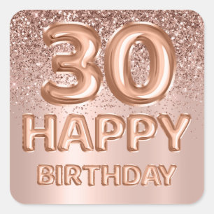 Sticker Carré Joyeux 30e anniversaire Rose Gold Parties scintill