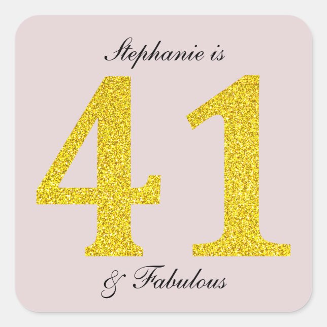 Sticker Carré Joyeux 41e anniversaire Blush Pink Gold Parties sc (Devant)