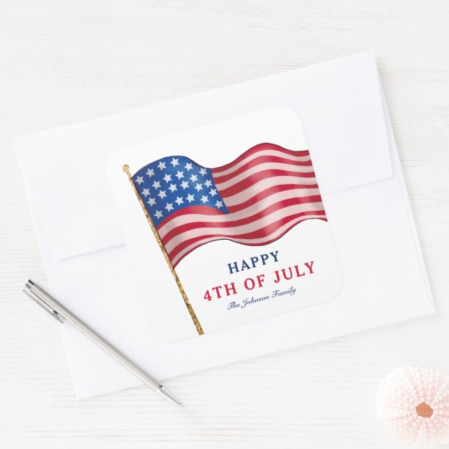 Sticker Carré Joyeux 4 juillet Drapeau Américain (Enveloppe)