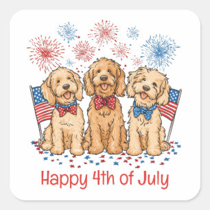 Sticker Carré Joyeux 4 juillet Goldendoodle Dogs Fireworks