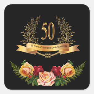 Sticker Carré Joyeux 50e Anniversaire Mariage Classic Round Stic