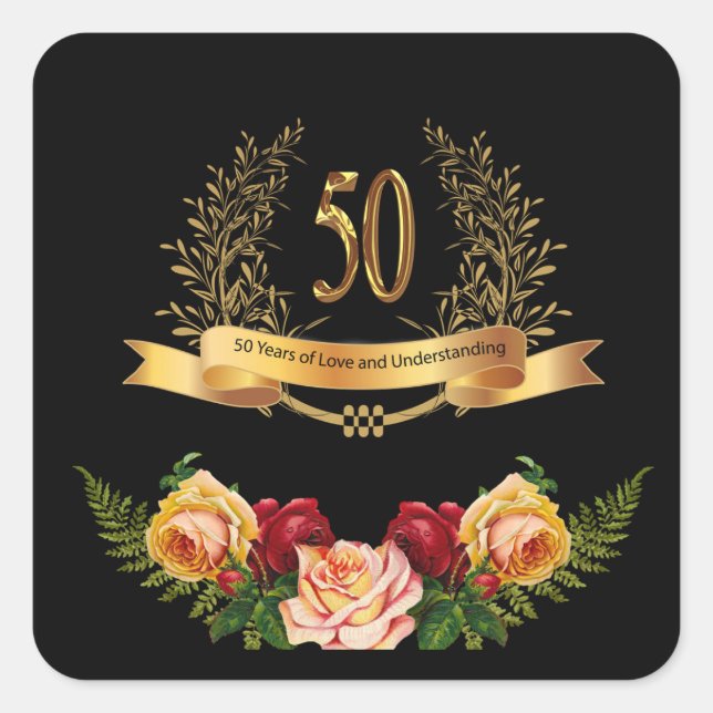 Sticker Carré Joyeux 50e Anniversaire Mariage Classic Round Stic (Devant)
