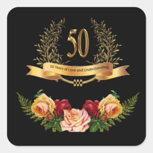 Sticker Carré Joyeux 50e Anniversaire Mariage Classic Round Stic