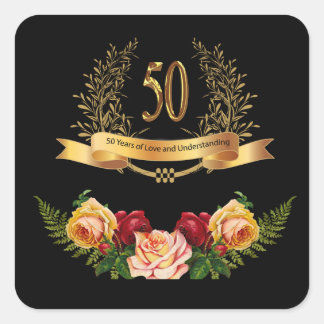 Sticker Carré Joyeux 50e Anniversaire Mariage Classic Round Stic