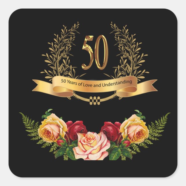 Sticker Carré Joyeux 50e Anniversaire Mariage Classic Round Stic (Devant)