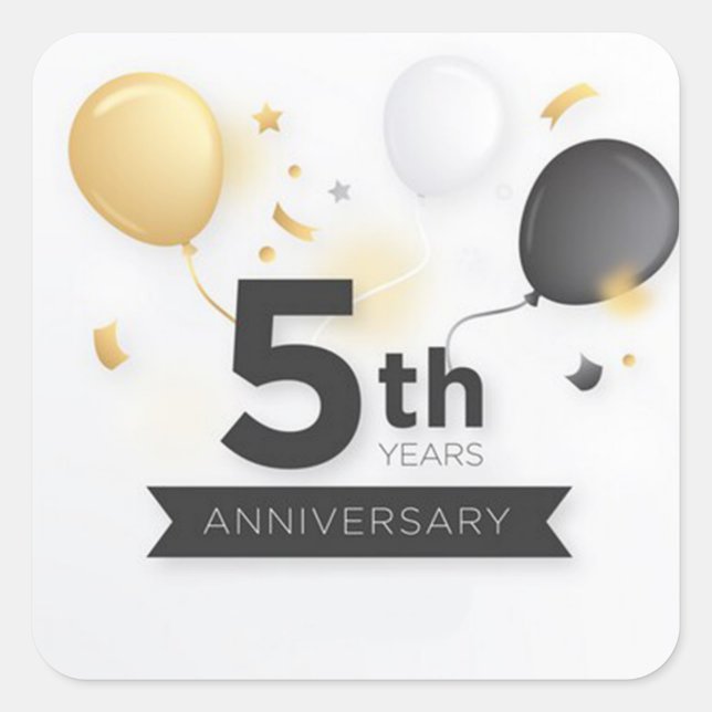 Sticker Carré Joyeux 5e anniversaire avec ballons  (Devant)