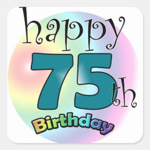 Sticker Carré Joyeux 75e anniversaire (blauw)
