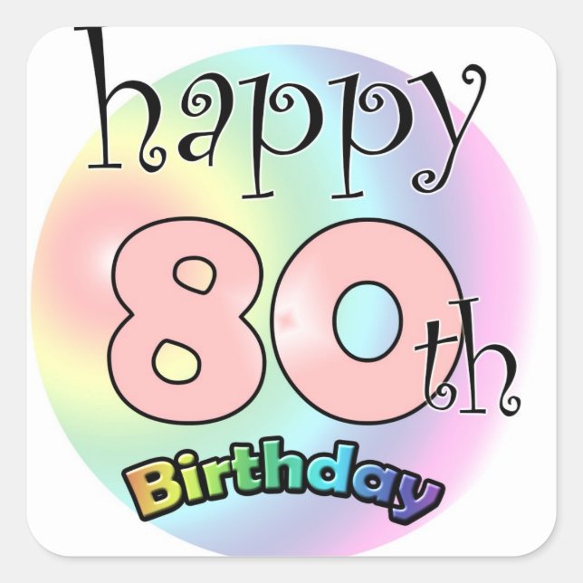 Sticker Carré Joyeux 80e anniversaire (roze) (Devant)