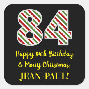 Sticker Carré Joyeux 84e anniversaire & Joyeux Noël, Nom personn