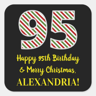 Sticker Carré Joyeux 95e anniversaire & Joyeux Noël, Nom personn