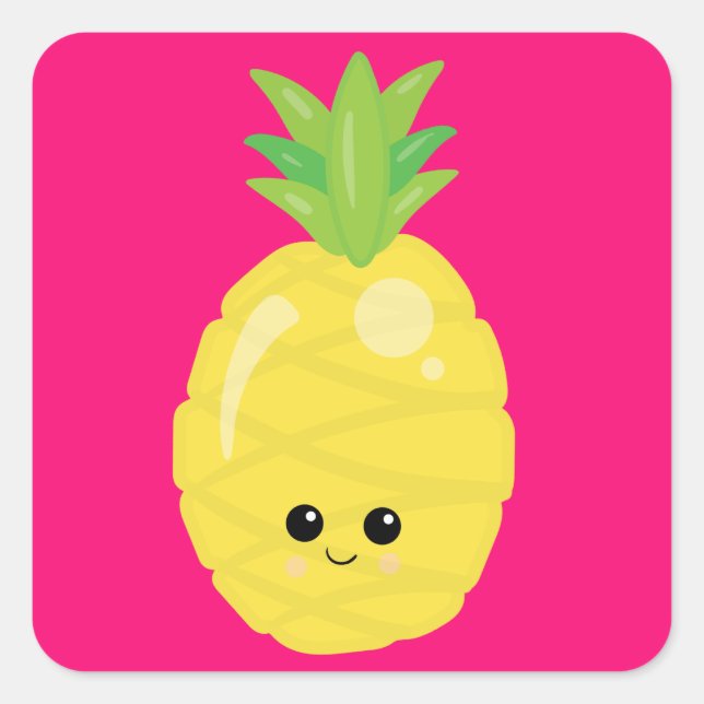 Sticker Carré Joyeux ananas Kawaii (Devant)