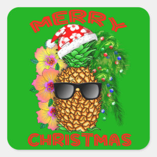 Sticker Carré Joyeux ananas Père Noël de Noël