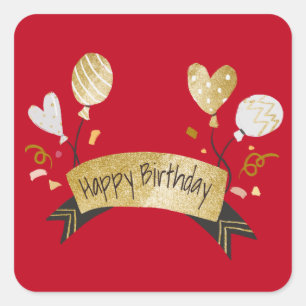 Sticker Carré Joyeux anniversaire, amusant et design festif,