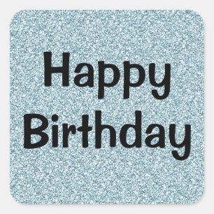Sticker Carré Joyeux Anniversaire Bleu Argent Paillettes scintil