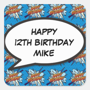 Sticker Carré Joyeux Anniversaire Bulle de Texte Fun Livre de Ba