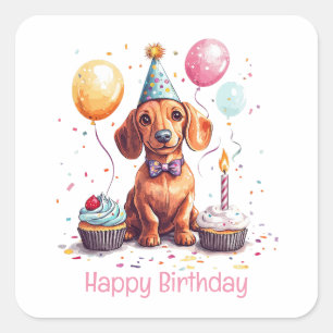 Sticker Carré Joyeux Anniversaire Chien Teckel