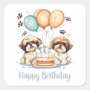 Sticker Carré Joyeux anniversaire Chih Tzu Chiens Anniversaire G