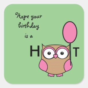 Sticker Carré Joyeux Anniversaire Chouette Hoot Pink et Tan
