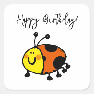 Sticker Carré Joyeux anniversaire ! (coccinelle)