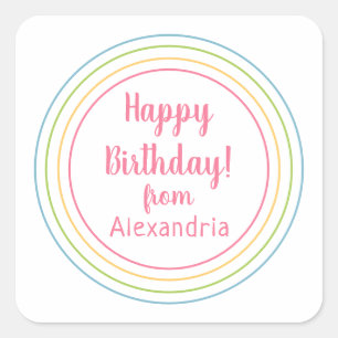 Sticker Carré Joyeux Anniversaire coloré de nom Rose pastel
