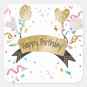 Sticker Carré Joyeux Anniversaire, conception festive,