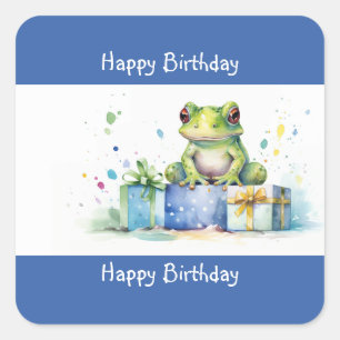 Sticker Carré Joyeux Anniversaire Cute Grenouille verte avec cad